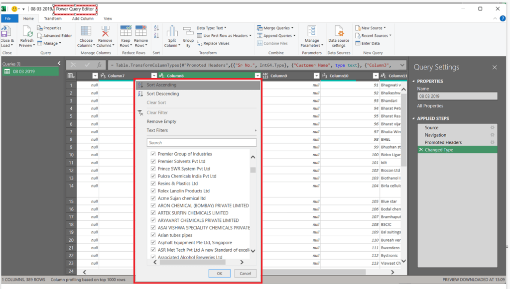 filter and sort data