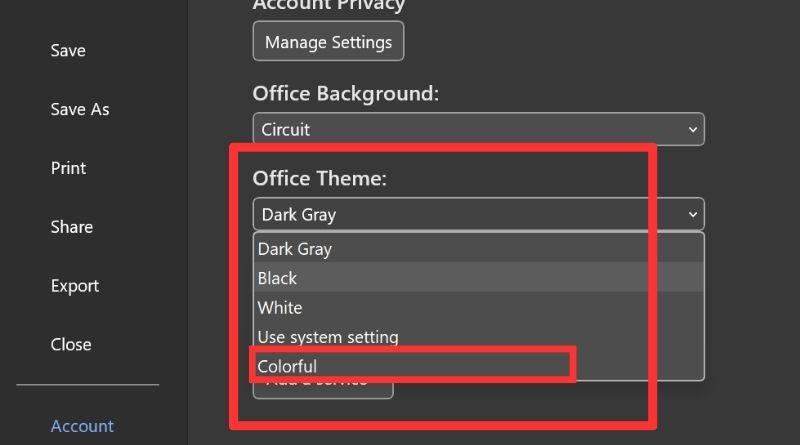 how to turn off ms word dark mode