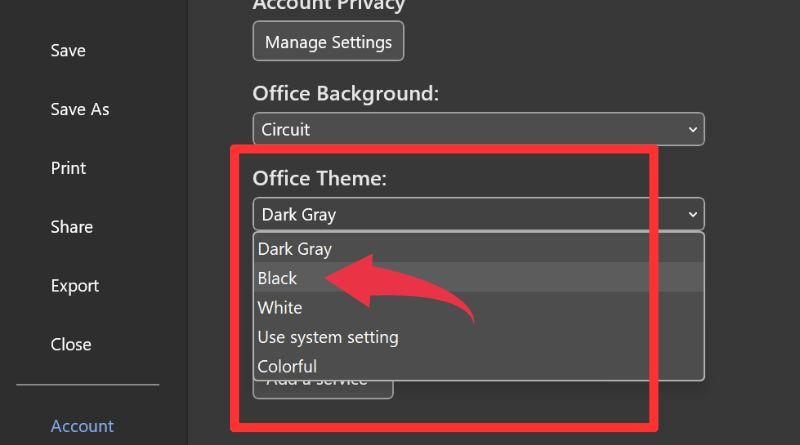 enable ms word dark mode